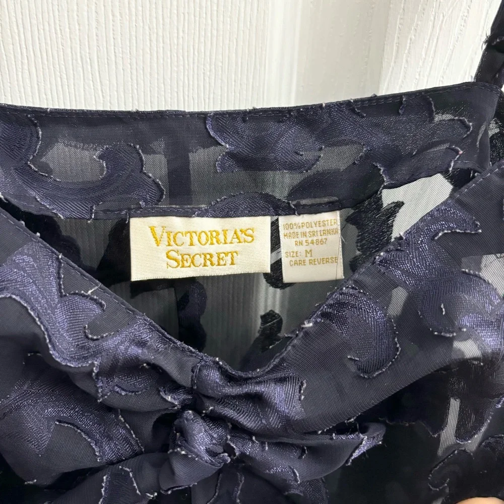 Vintage Victoria’s Secret Babydoll Lingerie Top Navy Blue Med Gold Label Sheer
